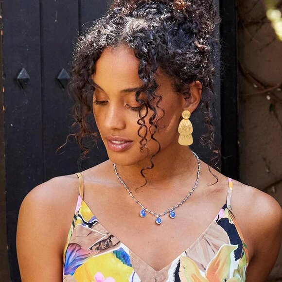 Gold Earrings for Women 14k Gold Plated Lightweight Dangle Earrings Hammered Dis - Picture 2 of 6